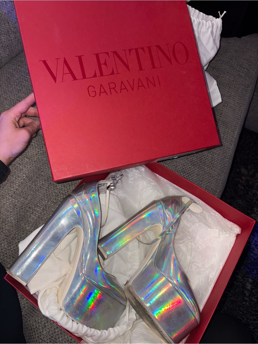 Valentino Garavani Iridescent Holographic Platform Heels